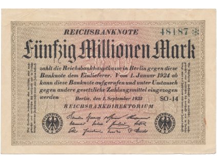 76507 76507 76507 nemecko 50 millionen mark 1923 ro 108d