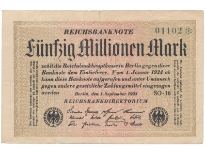 76513 nemecko 50 millionen mark 1923 ro 108d