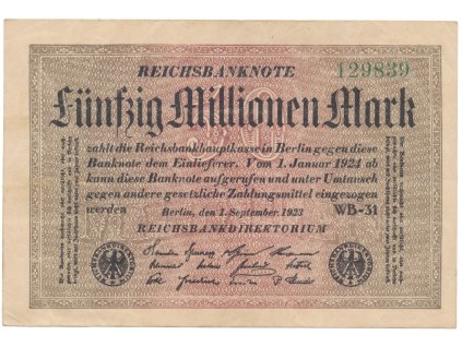 76522 76522 76522 nemecko 50 millionen mark 1923 ro 108e