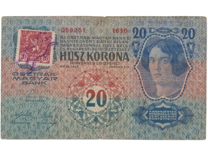 78088 20 koruna 1913 1919 i vydani kolek padelany hej 2