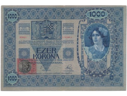 78121 1000 koruna 1902 1919 sedozeleny podtisk kolkovana hej 6a