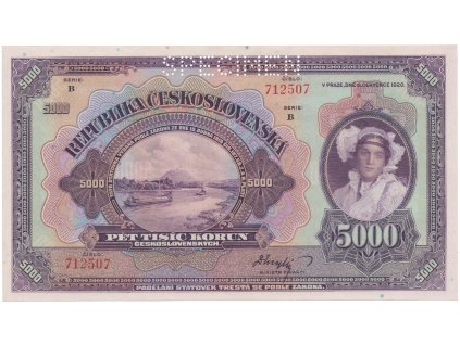 78163 5000 koruna 1920 serie b specimen hej 17b s1