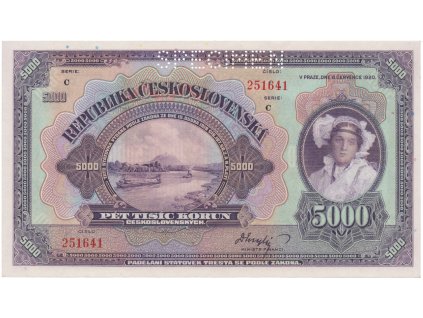 78172 5000 koruna 1920 serie c specimen hej 17b s1