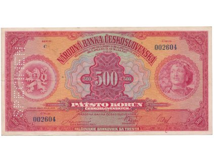 78241 500 koruna 1929 serie c specimen svisle hej 23c s2