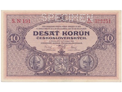 78463 10 koruna 1927 serie n specimen hej 22b s1