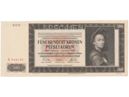 78730 500 koruna 1942 i vydani specimen hej 35a s1