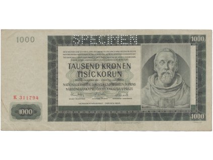 78760 1000 koruna 1942 i vydani serie k specimen hej 38a s1