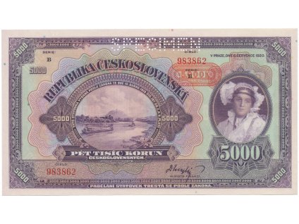 78772 5000 koruna 1920 pretisk 1943 serie b specimen hej n1