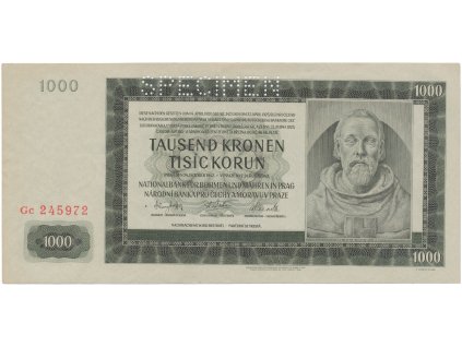 78820 1000 koruna 1942 ii vydani specimen hej 39b s1