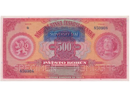 79101 500 koruna 1929 1939 pretisk serie g 2x specimen hej 44a s2