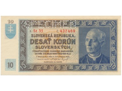 10 Koruna 1939, série St 35, SPECIMEN, Hej.49a2.S1