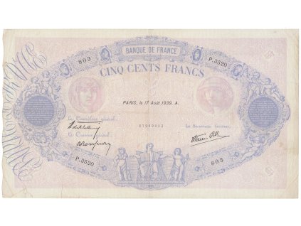 Francie, 500 Francs 1939, P.88c