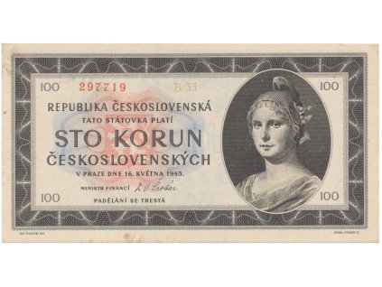 100 Koruna 1945, série B 33, Hej.77a