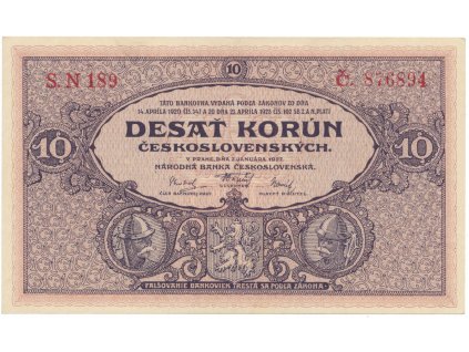 12423 ceskoslovensko 10 koruna 1927 serie n tisk tb nbcs hej 22bn