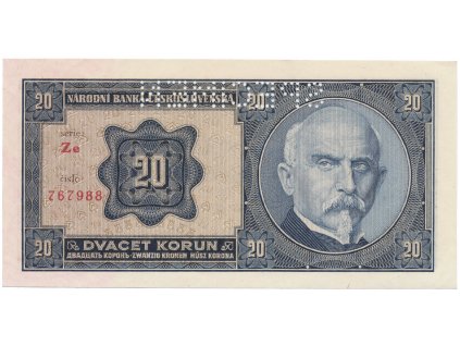 Československo, 20 Koruna 1926, tisk TB NBČS, perf. 1x SPECIMEN, Hej.21c2.S1