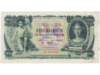 Československo, 100 Koruna 1931, perforace 1x SPECIMEN, Hej.25b.S1