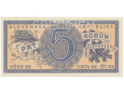 17112 17112 slovensko 5 koruna b d 1945 serie a perf 1x specimen nahore hej 55aas1