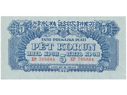 17130 ceskoslovensko 5 koruna 1944 vodorovny podtisk perf 1x specimen nahore hej 57a s1