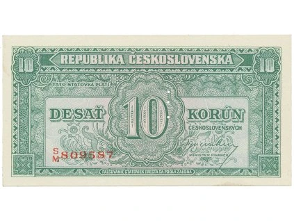 17268 17268 17268 ceskoslovensko 10 koruna b d 1945 perforace 3 md svisle hej 71a1 s1