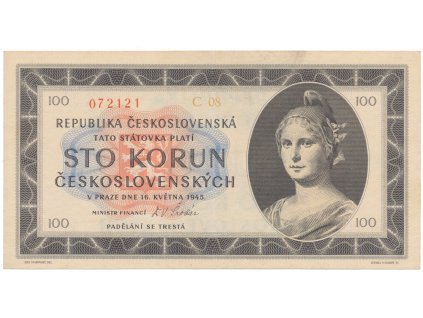 Československo, 100 Koruna 1945, série C, tisk Haase, neperforovaná, Hej.77bC