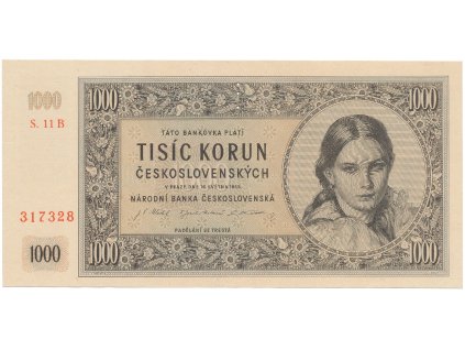 Československo, 1000 Koruna 1945, I. vydání, série B, perf. 3 md svisle, Hej.78b.S1