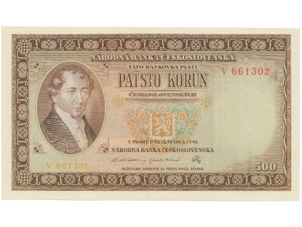 Československo, 500 Koruna 1946, série A-Z, perforace 3 md svisle, Hej.81a.S1