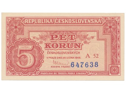 17406 17406 ceskoslovensko 5 koruna 1949 serie a 10 99 neperforovana hej 83a2