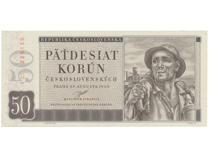 17451 17451 ceskoslovensko 50 koruna 1950 i vydani perforace 3 md svisle hej 87a s1