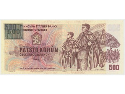 Česká republika, 500 Koruna 1973 + kolek (1993), série W, Hej.CZ5aW