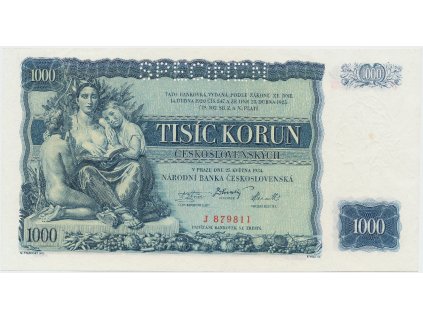 Československo, 1000 Koruna 1934, perf. 1x SPECIMEN, Hej.27a.S1