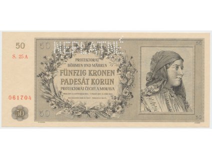1941 protektorat cechy a morava 50 koruna 1944 perf 1x neplatne hej 42a s2