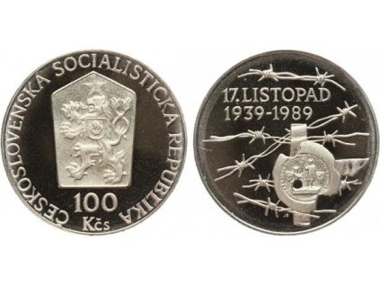 100 Kčs 1989 - 17. listopad 1939, PROOF