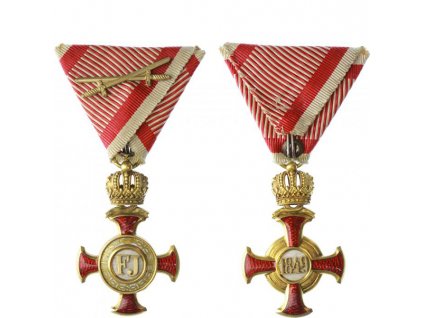 Záslužný kříž, zlatý s korunou a meči na vojenské stuze