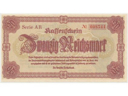 43260 43260 reichenberg liberec deutsche reichsbank 20 k 28 4 1945 serie ar hh 188 1 1a