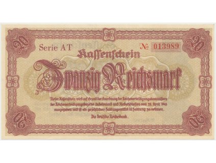 43869 43869 43869 reichenberg liberec deutsche reichsbank 20 k 28 4 1945 serie at hh 188 1 1a