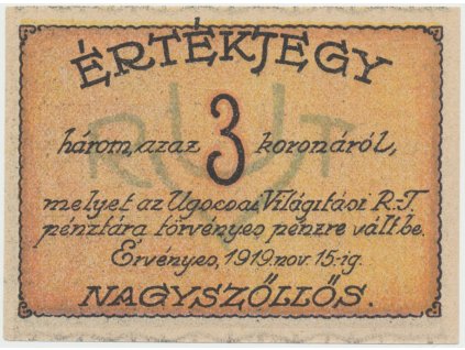 Nagyszöllös (Sevluš - Mukačevo) - elektrár. akc. spol., 3 K  1919, HH.143.1.11