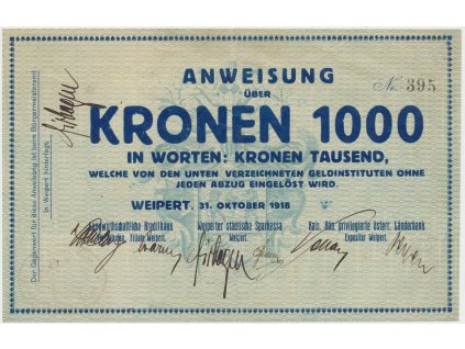 Weipert (Vejprty) - peněžní ústavy, 1000 K  1. 10. 1918, HH.248.2.2a