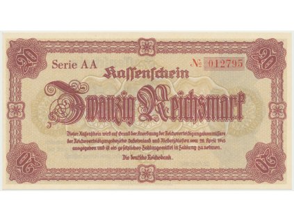 Reichenberg (Liberec) - Deutsche Reichsbank, 20 K  28. 4. 1945, první série AA, HH.188.1.1a