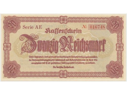 Reichenberg (Liberec) - Deutsche Reichsbank, 20 K  28. 4. 1945, série AE, HH.188.1.1a