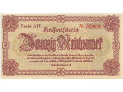 Reichenberg (Liberec) - Deutsche Reichsbank, 20 K  28. 4. 1945, série AH, HH.188.1.1a