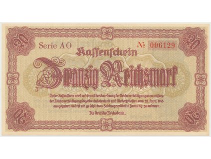 Reichenberg (Liberec) - Deutsche Reichsbank, 20 K  28. 4. 1945, série AO, HH.188.1.1a