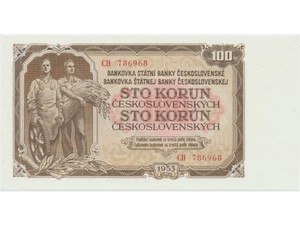 Československo, 100 Koruna 1953, tisk Moskva, série CH, Hej.95a1