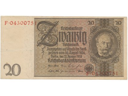 Německo, 20 Reichsmark 1929, válečná, BHK.D3d