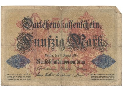 Německo, 50 Mark 1914, 6-místný číslovač, Ro.50a