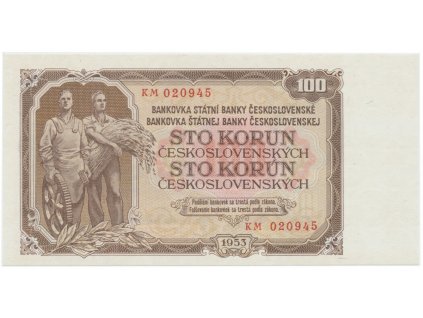 Československo, 100 Koruna 1953, tisk Praha, série KM, Hej.95b