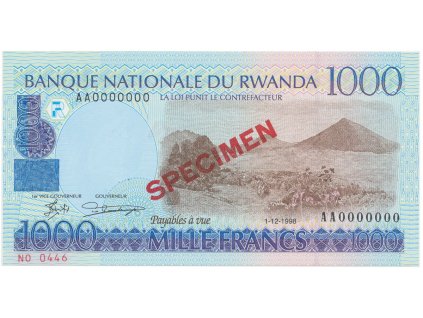 Rwanda, 1000 Francs 1998, bankovní vzor, AA0000000, P.27s
