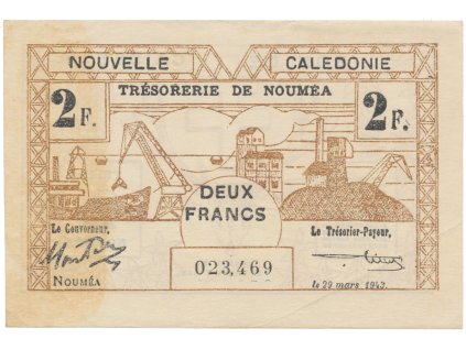 49756 nova kaledonie 2 francs 29 3 1943 p 56