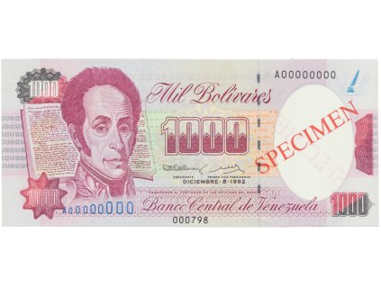 49873 49873 venezuela 1000 bolivares 1992 anulat specimen p 73cs