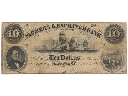 50338 usa south carolina charleston 10 dollars 1 12 1853