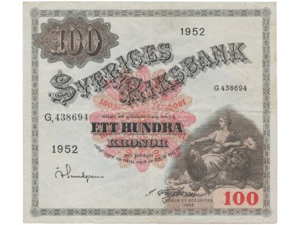 50527 50527 50527 svedsko 100 kronor 1952 p 36ah